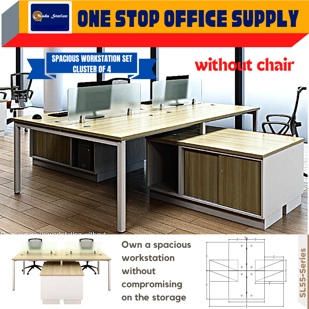 VS SPACIOUS WORKSTATION SET ( CLUSTER OF 4 ) / WORKSTATION SET / SPACIOUS WORKSTATION / TABLE TOP PANEL / TABLE WITH PARTITON / OFFICE TABLE / SL-55 SERIES / CLUSTER OF 4 / 4 SEAT / WORKSTATION
