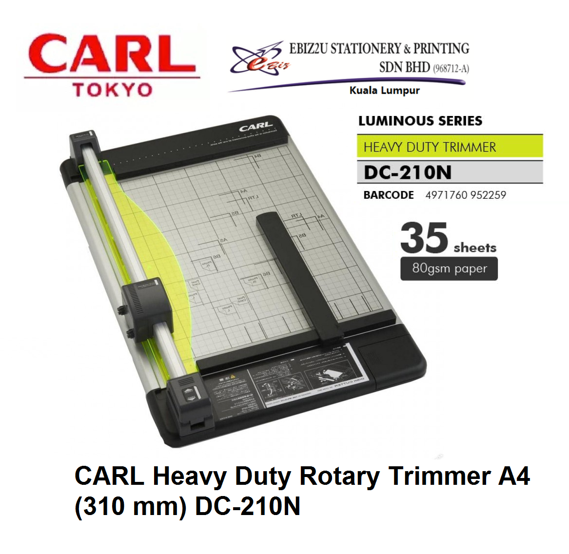 CARL DC210N (310mm) A4 - 35 sheets Heavy Duty Rotary Paper Trimmer - (Paper Cutter, Paper Trimmer, Rotary Trimmer, Heavy Duty Cutter, guillotine paper trimmer, A3 Paper cutter, A4 paper cutter)