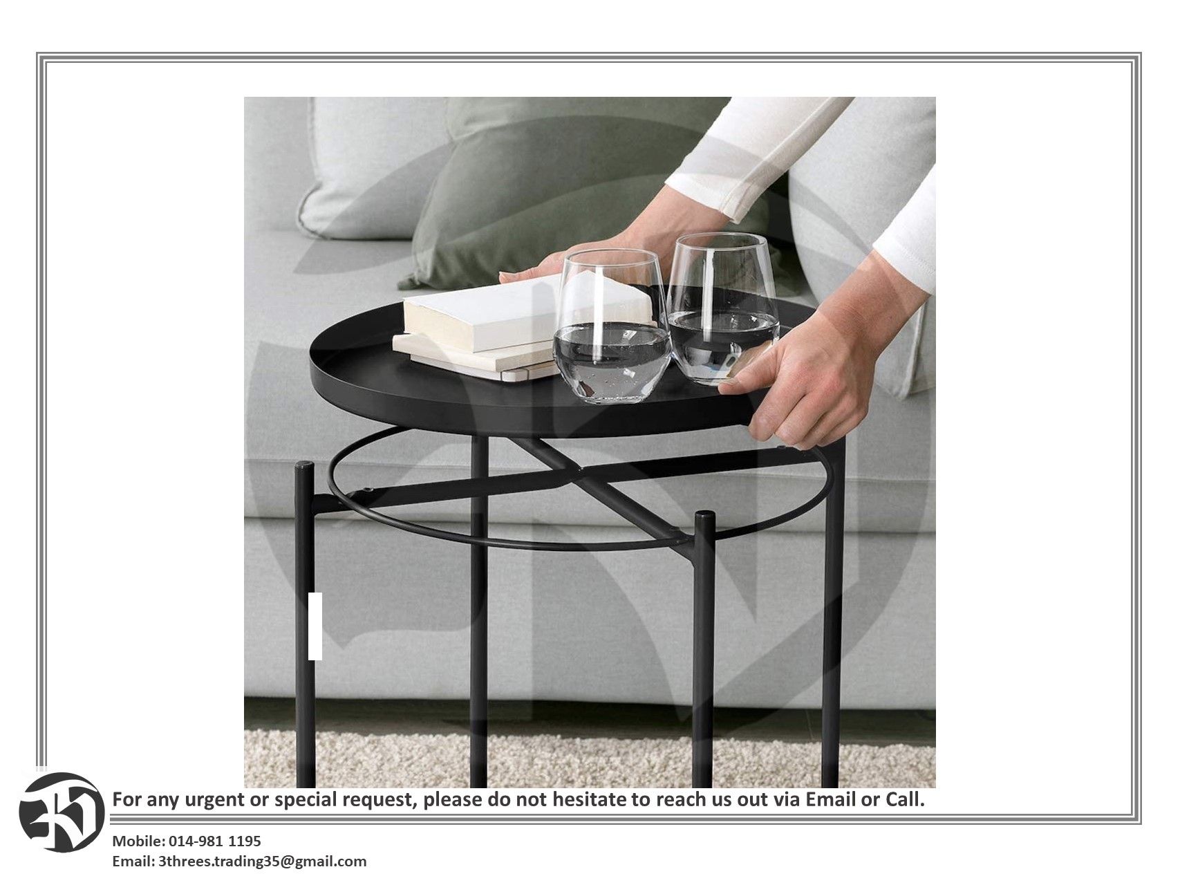 Side Table/Tray Metal Coffee Table for Living Room (L44 x W42 x H52 cm)