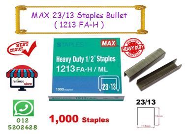 MAX Staples 1213 FA-H / MAX 23/13 Stapler Bullet / Dawai Kokot # Saiz - 13mm # RP0462 ( KTT : 1 Kotak Kecil )