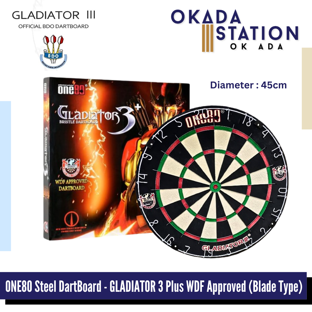 ONE80 Steel Dart Board - GLADIATOR 3 Plus WDF Approved Dartboard (Blade Type) / Dart Games Set / Dart Board / Steel Dart Board / Bullseye / 45cm / ONE80 / Sport Games / Decorative Professional Casual