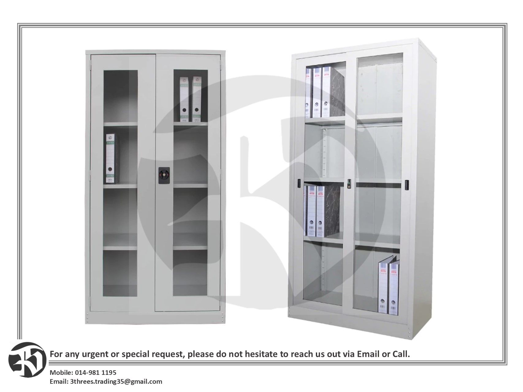 Metal Full Height Glass Sliding Door/Swinging Door Cabinet 915W x 457D x 1829H