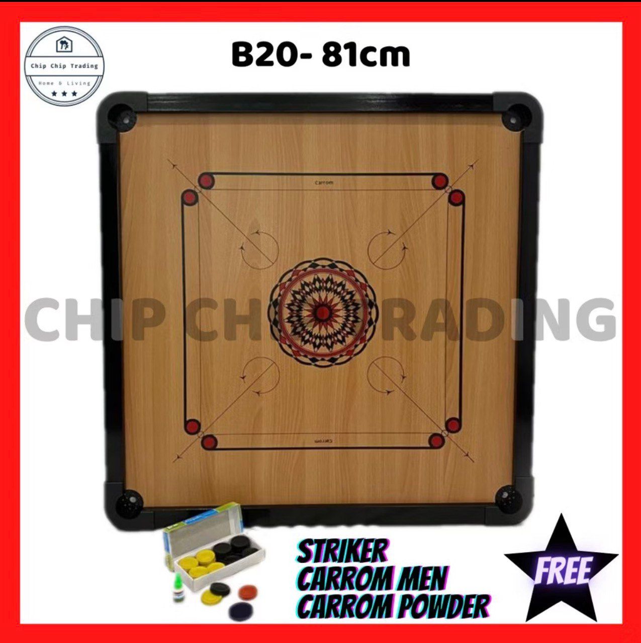 Classic 81cm Wooden Frame Carrom Board