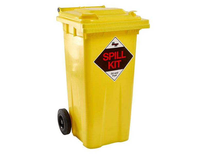120 Litre, 2 Wheel Bin (Yellow) Empty comes with Sticker "SPILL KIT" and Reflective Tape
