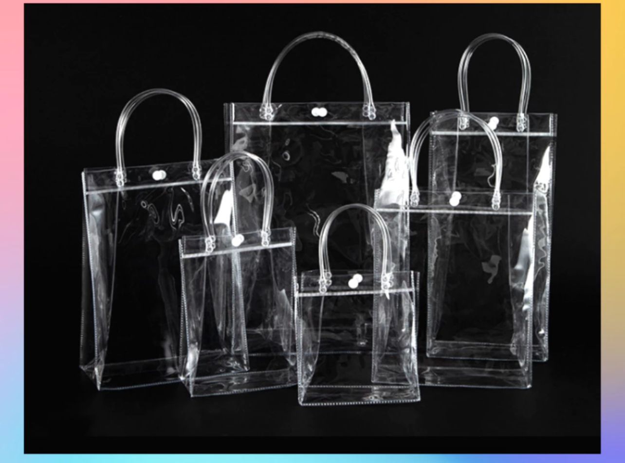 Tote Clear PVC Tote Bag with Button/Transparent Shopping Bag/Fancy Shopping Packaging Bag/Beautiful Travel Accessories