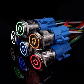 16mm Push Button Switch Led Ring Momentary Fixed Latch on off Waterproof NO NC Panel Power PC 12v 220 v Ignition Button for Car