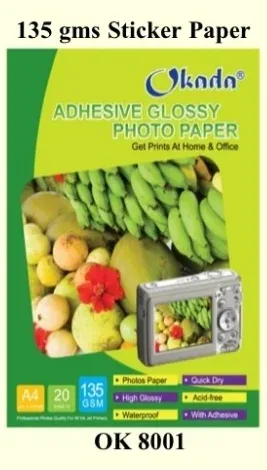 Okada Adhesive Glossy Photo Paper A4 20 sheets 135gsm / Okada / Okada Glossy Paper / Adhesive Glossy Photo Paper / Photo Paper / Okada Adhesive Glossy Photo Paper