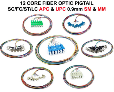 12 CORE FIBER OPTIC PIGTAIL SC FC ST LC APC UPC 0.9MM SM MM 1.5M G657A 12 COLOR OPTICAL PIGTAIL PT201