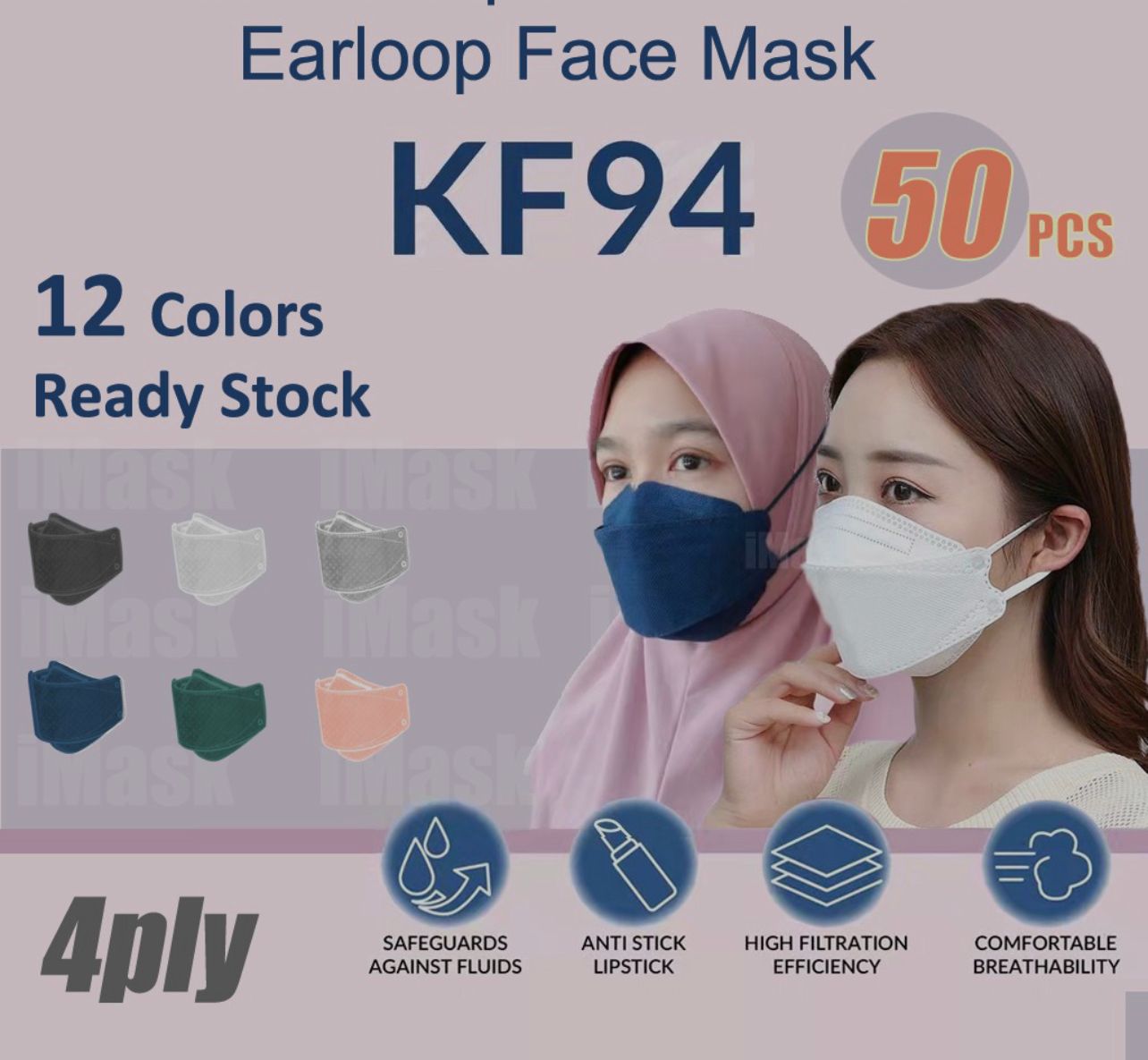 QS Face Mask KF94 Black Headloop 50 pcs