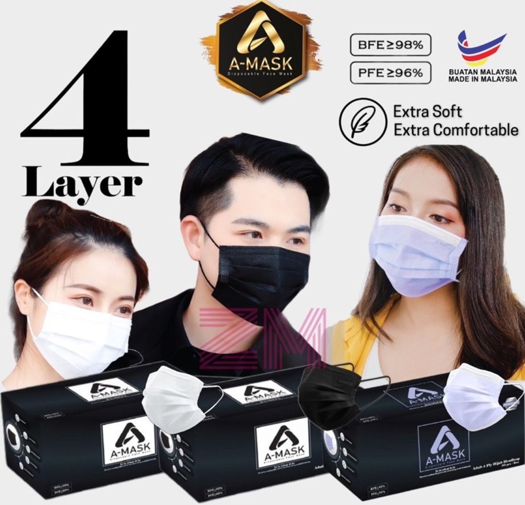 AMASK Face Mask 4ply Adult EarLoop / Head Loop Face Mask (Ear Loop/Headloop/Exclusive) AMASK