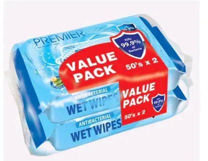 Premier Sanitizing Wipes 50s ×2 Packs | Alcohol Free & Aloe Vera with Vitamin E
