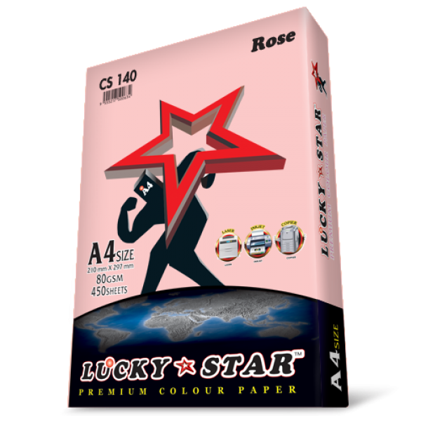 LUCKY STAR COLOUR PAPER A4 80GSM CS140 ROSE 450 SHEET