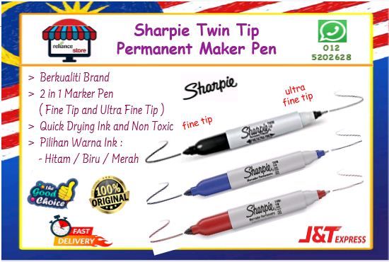 Sharpie Twin Tip Permanent Marker Pen / Sharpie Marker # 2 Tips In 1 Pen - Fine & Ultra Fine # RS1376 ( KTT : 1 Batang )