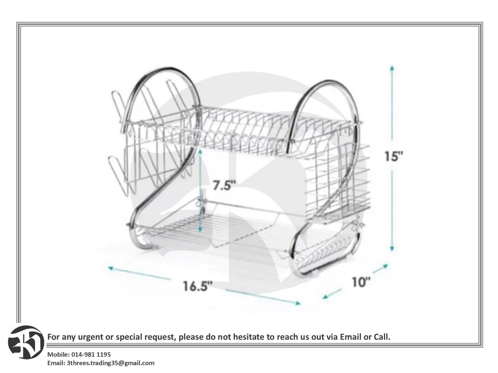 Dish draining 2 tiers stainless steel rack