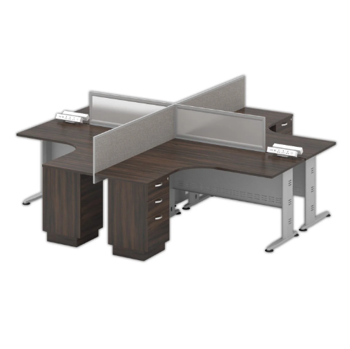QP WORKSTATION OFFICE CLUSTER – 2 UNITS – LSHAPE TABLE + PEDESTAL + PARTITION + WIRING (CUSTOM MADE)