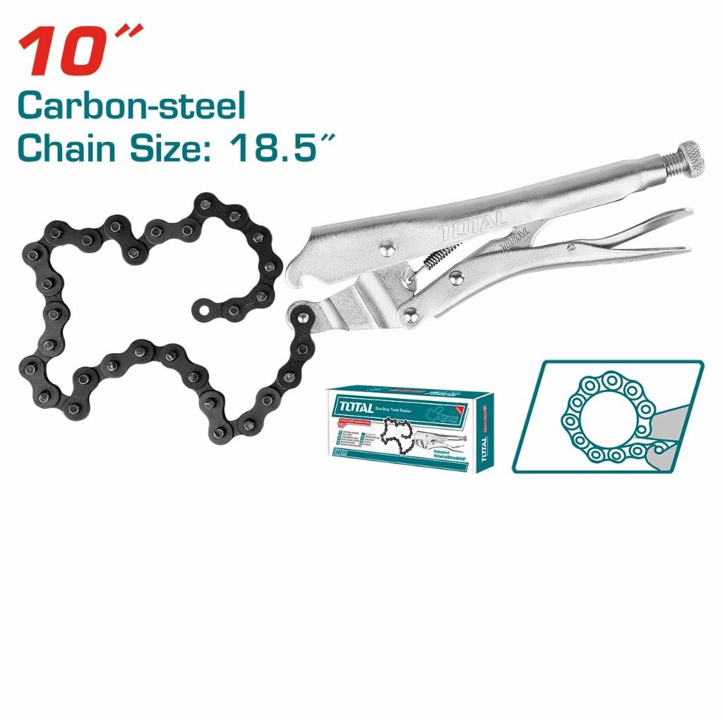 TOTAL CHAIN CLAMP LOCKING PLIERS (SIZE 10"/LENGTH 18.5"/470MM/WEIGHT 700G) CARBON STEEL & NICKEL PLATED THT1941003
