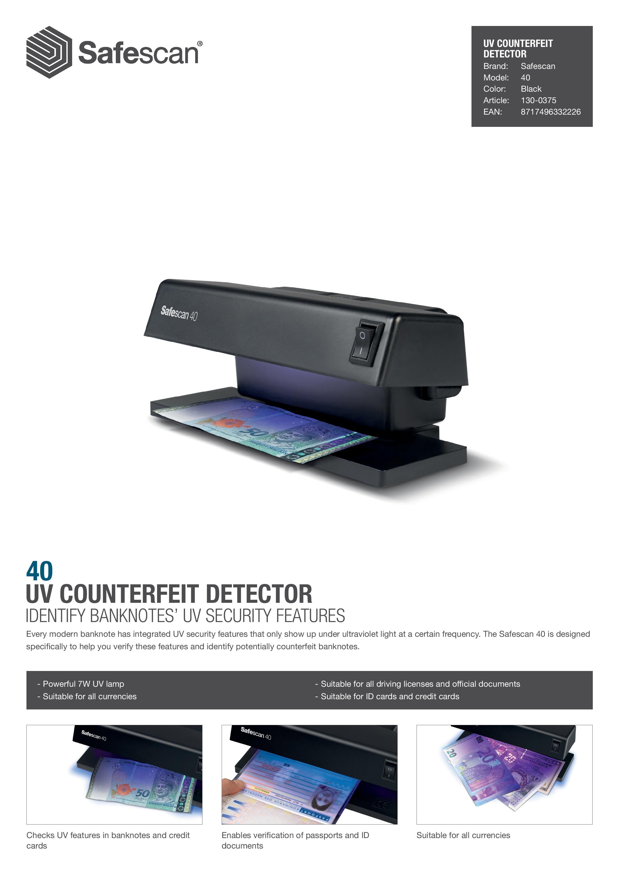 SAFESCAN 40 UV Counterfeit Detector