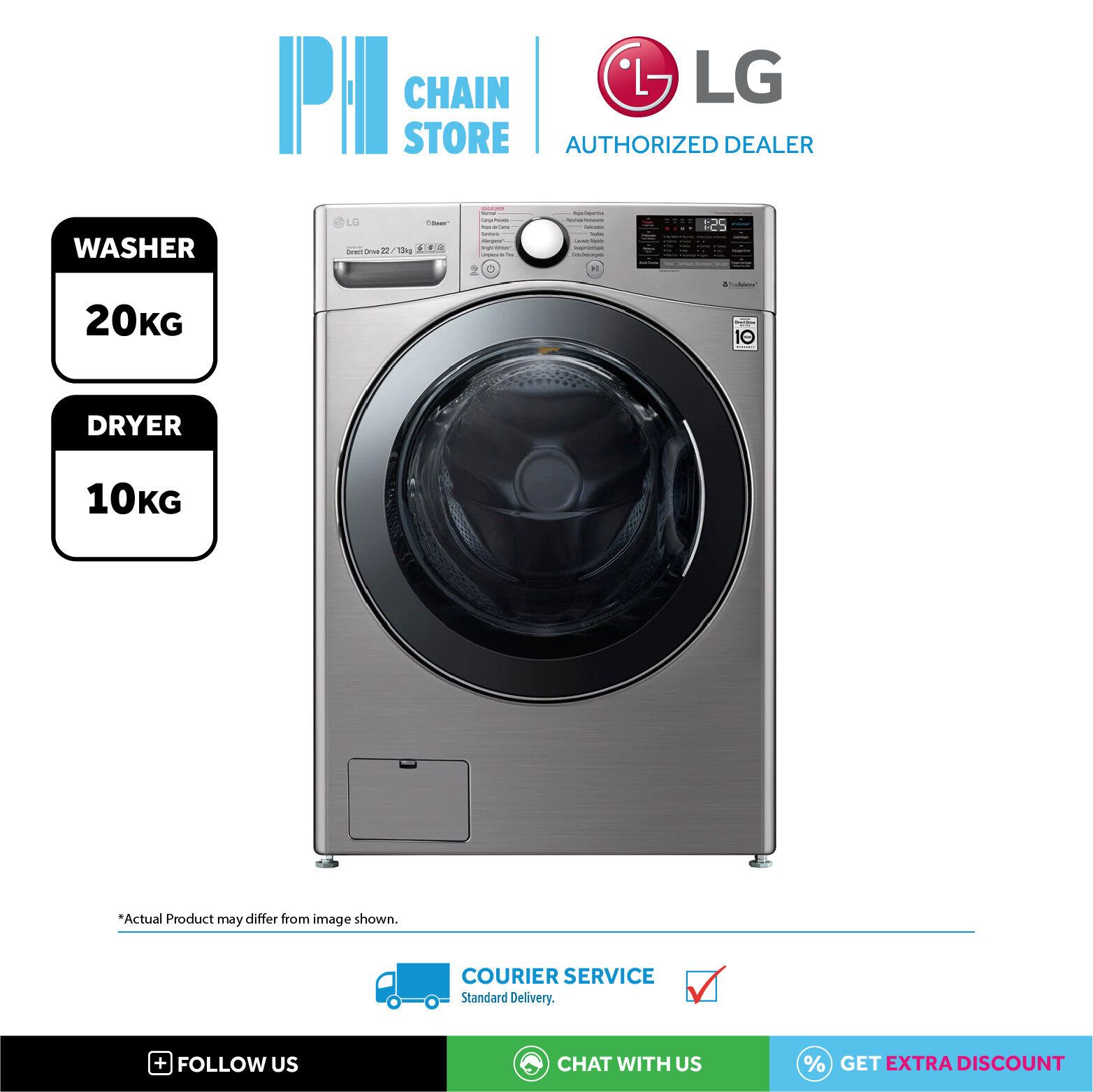 LG *LG Washer Dryer F2720RVTV 6 Motion Inverter Direct Drive 20KG Washer 10KG Dry