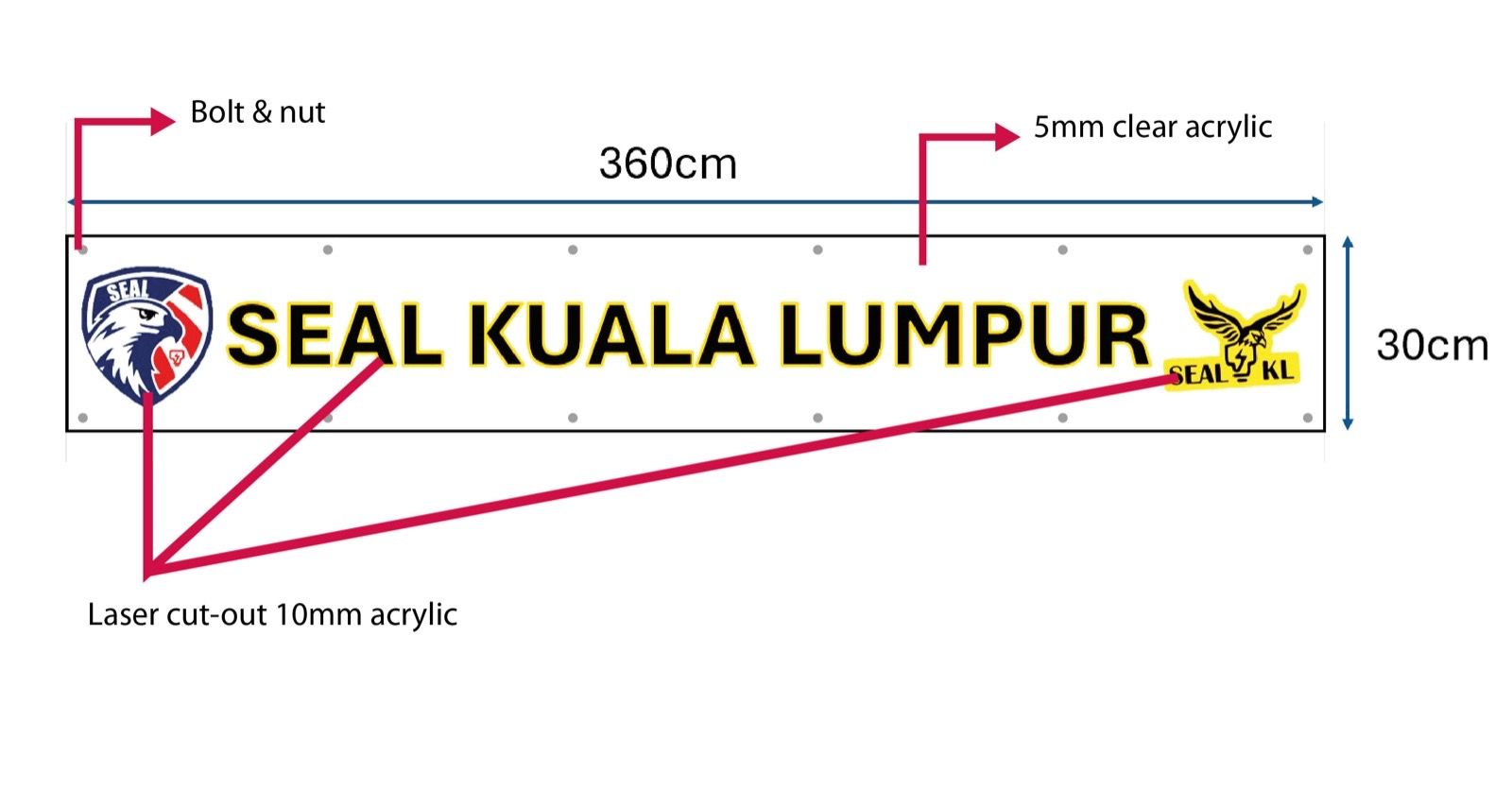 Name Plate 3D SEAL KUALA LUMPUR 360CM X 30CM (With Installation)