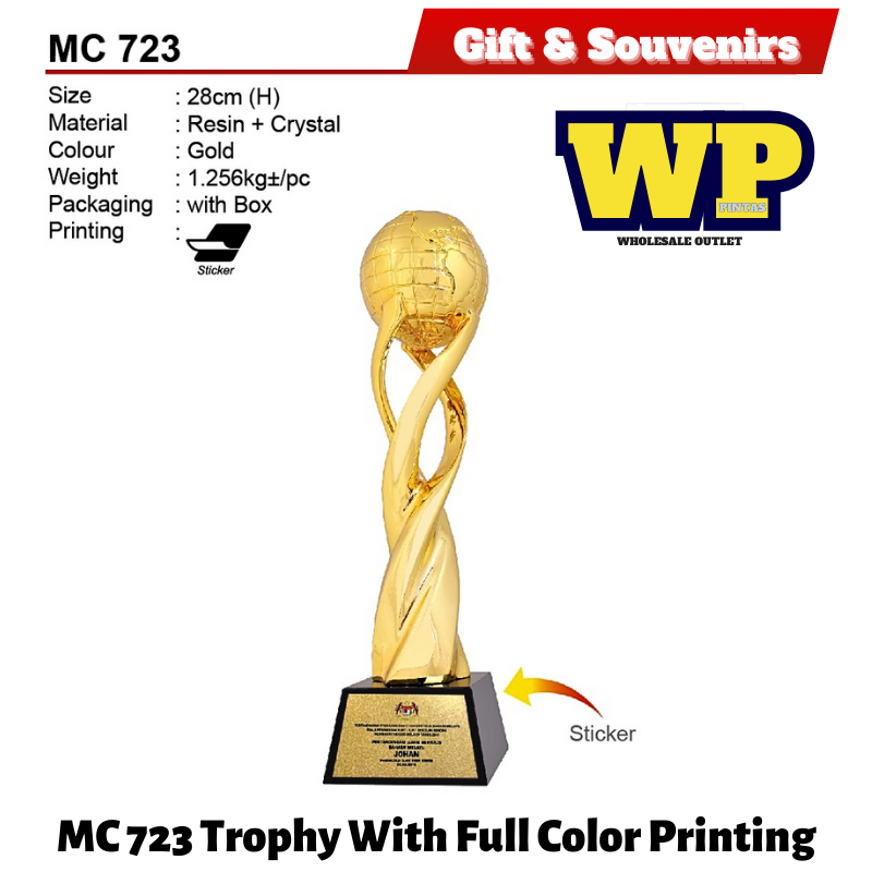 OKADA GIFT & SOUVENIRS : MC 723 TROPHY WITH FULL COLOR PRINTING / CRYSTAL AWARD / AWARD TROPHY / TROFI / HADIAH / 28CM(H) / 1PC