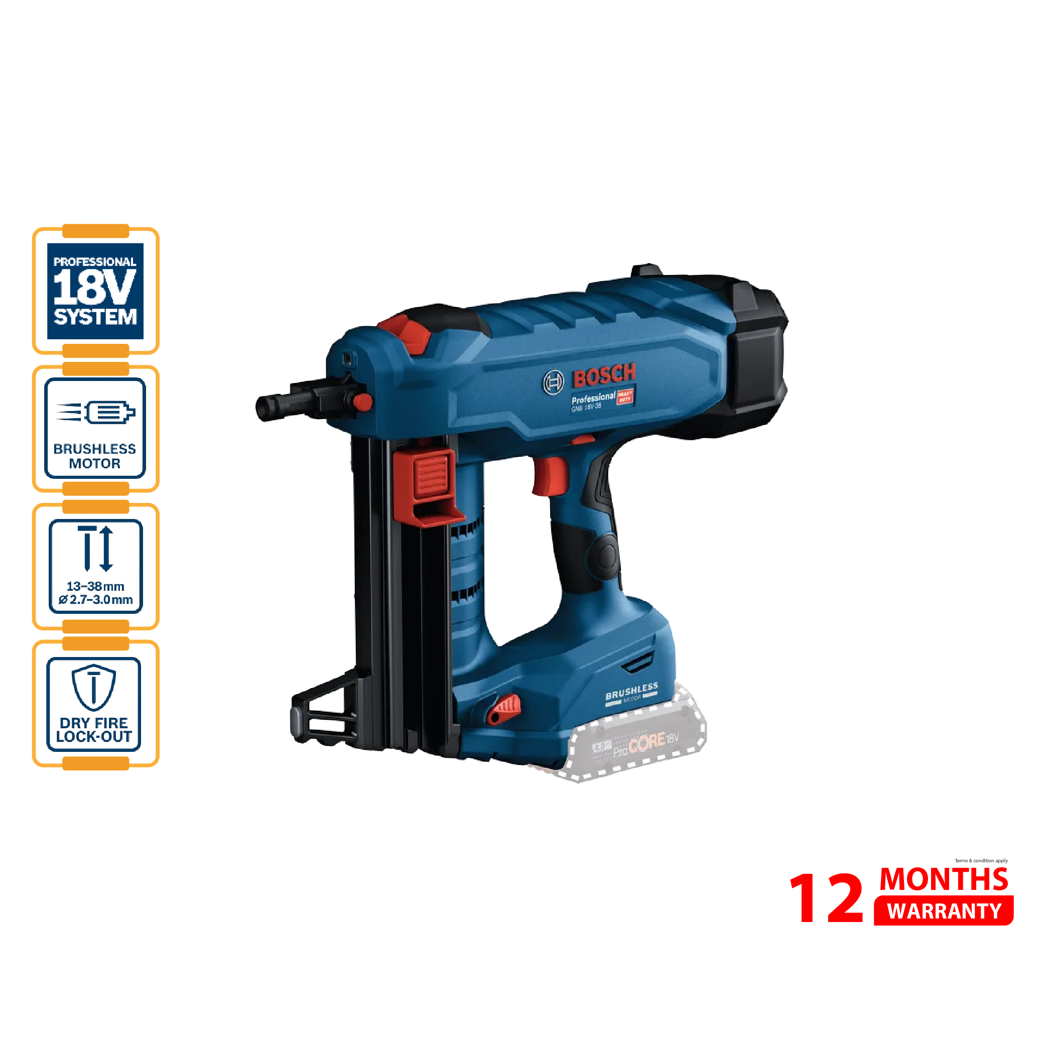 BOSCH GNB 18V-38 Cordless Concrete Nailer (Solo) 鈥�06019L7000