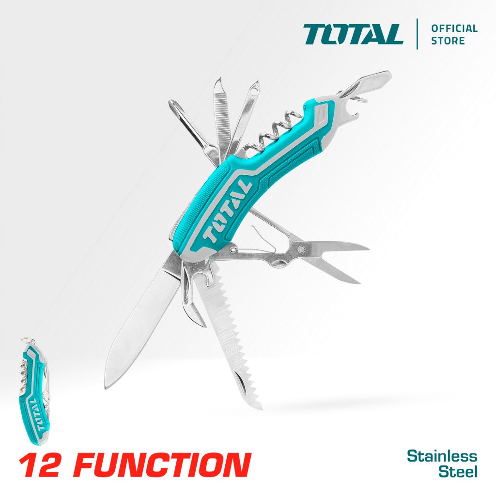 TOTAL MULTI-FUNCTION KNIFE 12 FUNCTIONS WITH BLADE CAN OPENER SAW SCISSORS SCREWDRIVER NEEDLE & KEY RING THMFK0126