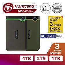 Transcend StoreJet 25M3 External HDD USB 3.1 Rugged (1TB/2TB/4TB) | Military Green / Iron Gray