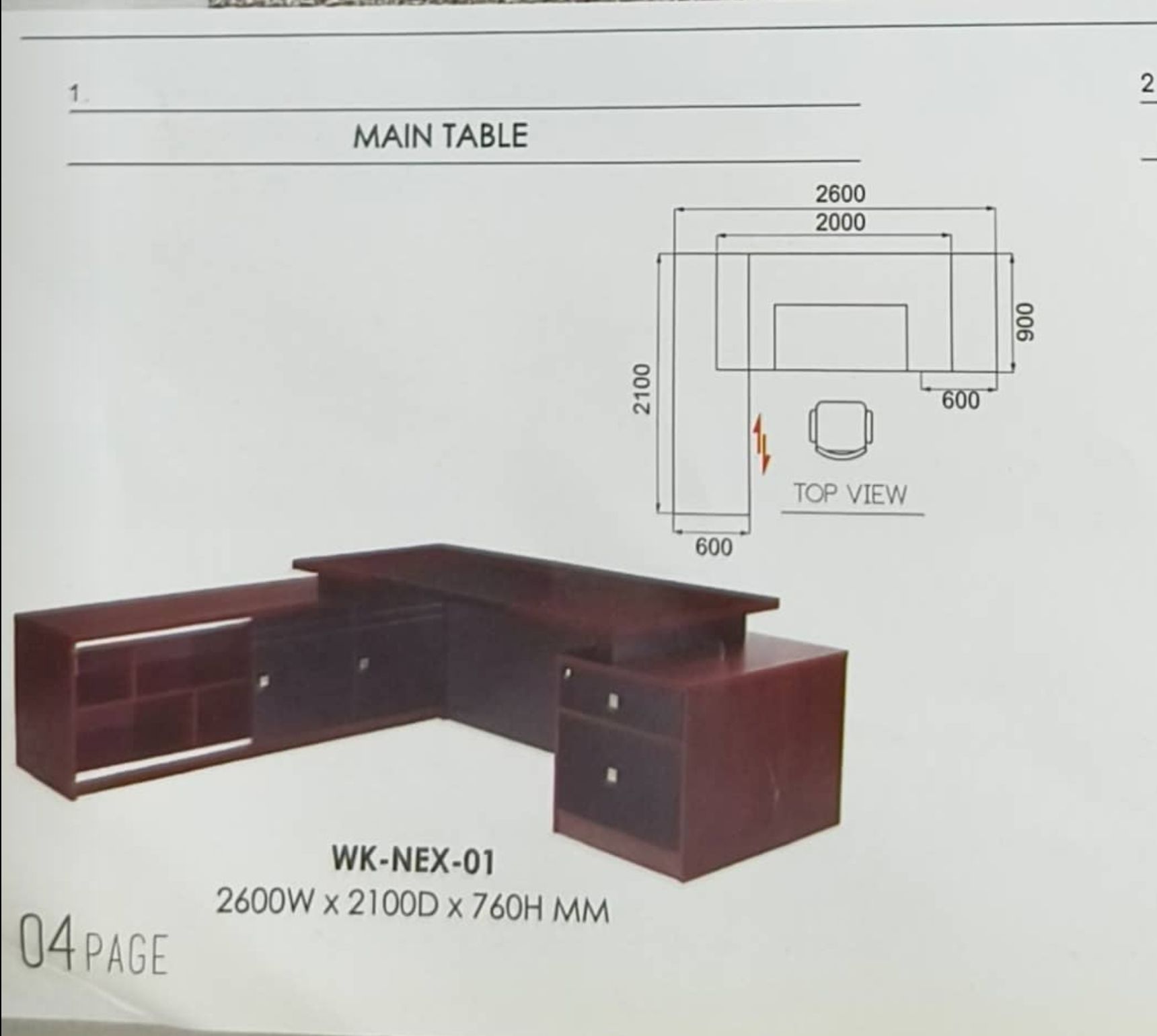 Satu Set Meja Eksekutif WK-NEX-01 2600W x 2100D x 760H MM