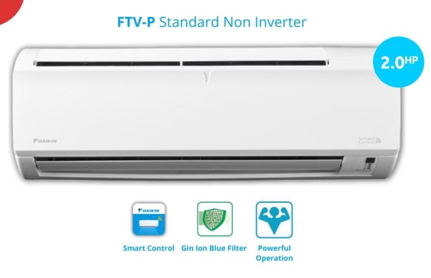 Pemasangan dan pendawaian Air Cond wall mounted /water pump acson (Extra copper pipe 95 kaki), Daikin 2.0HP non inverter model FTV 50PBV1 (indoor) / RV 50PBV1M (outdoor), Bilik DCT