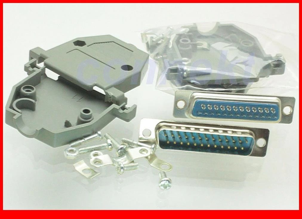 DB25 MALE 25 PIN 2 ROWS D-SUB CONNECTOR GREY PLASTIC HOOD COVER BACKSHELL