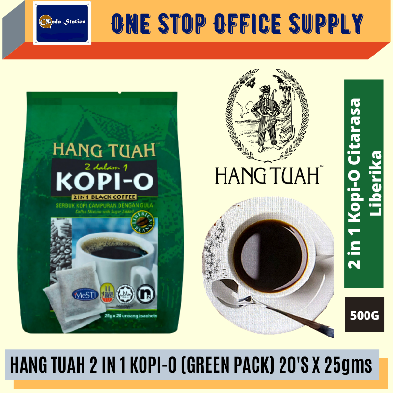 Hang Tuah Kopi O 2in1 Black Coffee Mixture With Sugar Green 20 x 25g /Hang Tuah /Kopi O /2 In 1 Black Coffee /Black Coffee Mixture With Sugar /Hang Tuah Kopi O
