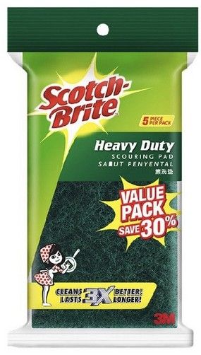 3M Scotch Brite Heavy Duty Scouring Pad Tough Clean (5 Pcs/Pack)