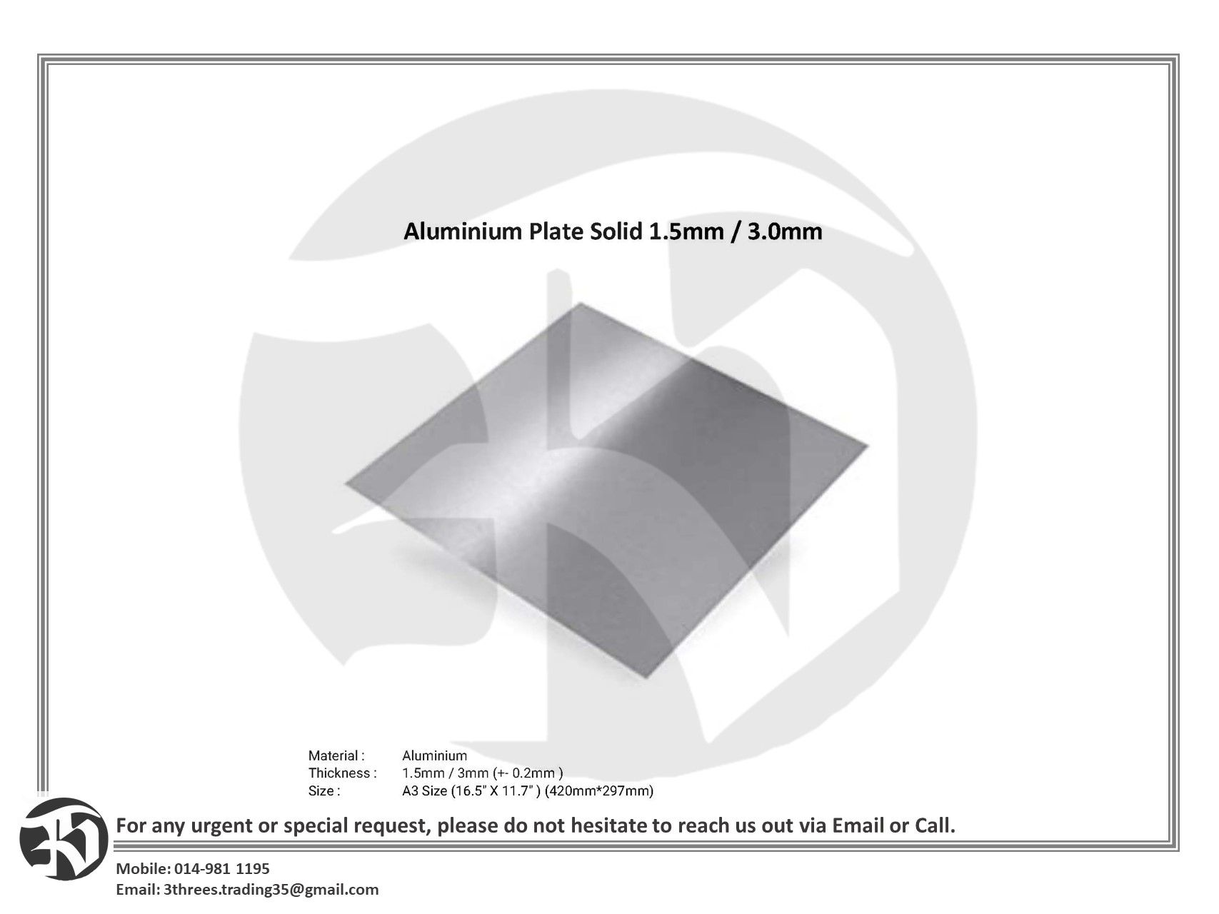 Aluminium Plate Solid 1.5mm / 3.0mm