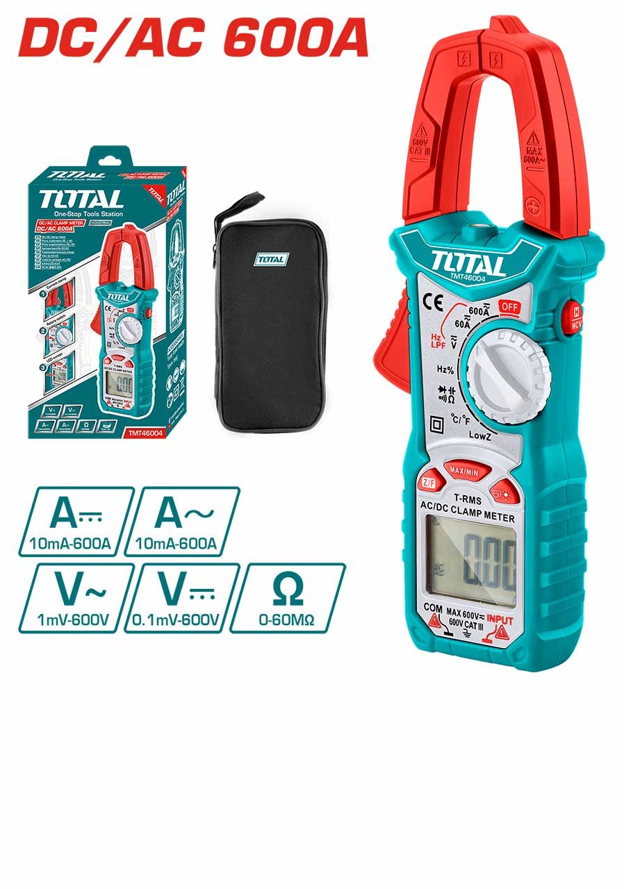 TOTAL TMT46004 DC/AC Clamp Meter CATIII Display True RMS 6000 Counts Backlight & Flash Light Indicator (600V)
