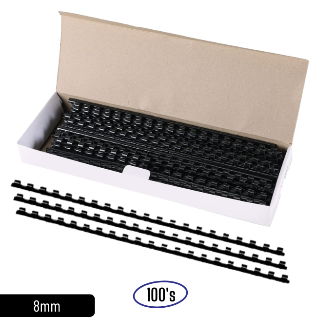 QP Comb Binder 21 Ring 8MM Black 100's/BOX