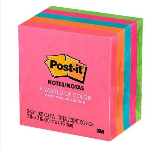 3M POST IT NOTES 654-5PK 3X3 NEON COLOUR 5PADS/PACK