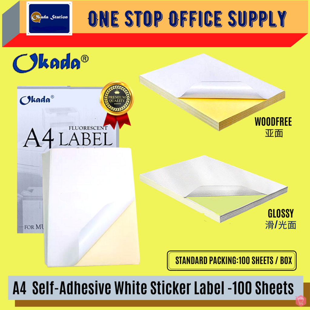 A4 LABEL WOODFREE /A4 LABEL GLOSSY -WHITE LABEL- 100 SHEETS /Okada /Glossy White Label /A4 Glossy White Label