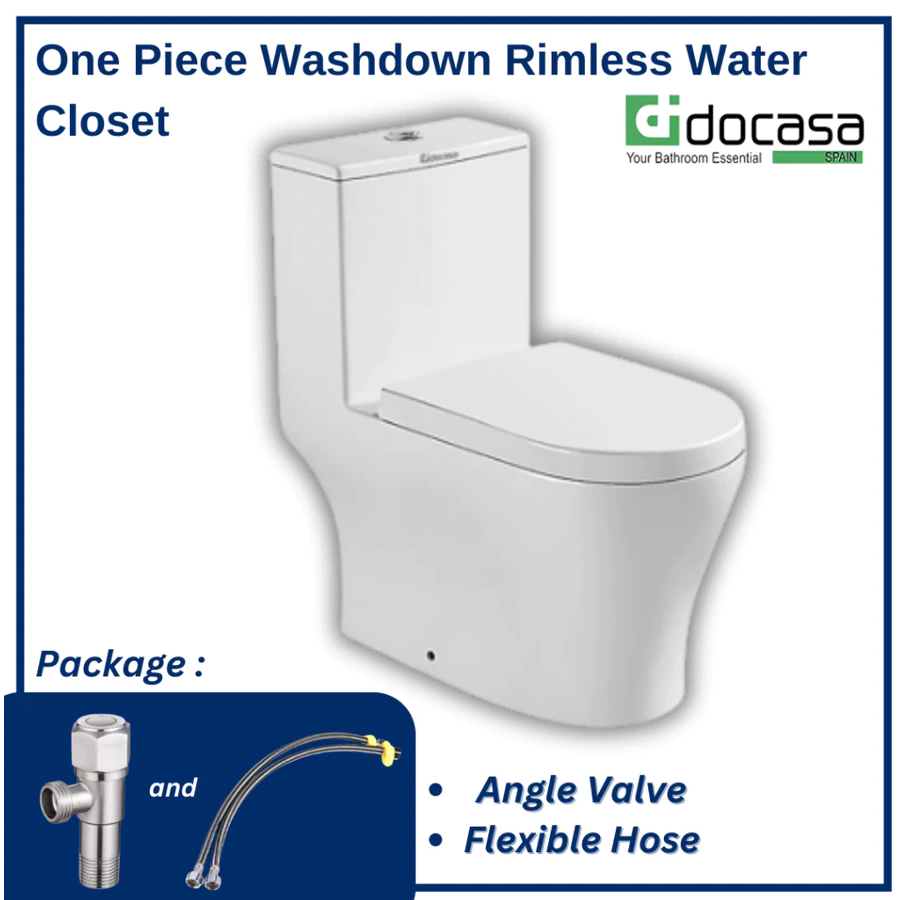 One Piece Washdown Water Closet WC S-Trap 180mm P-Trap Rimless Washdown WC with PP Soft Close Seat Cover