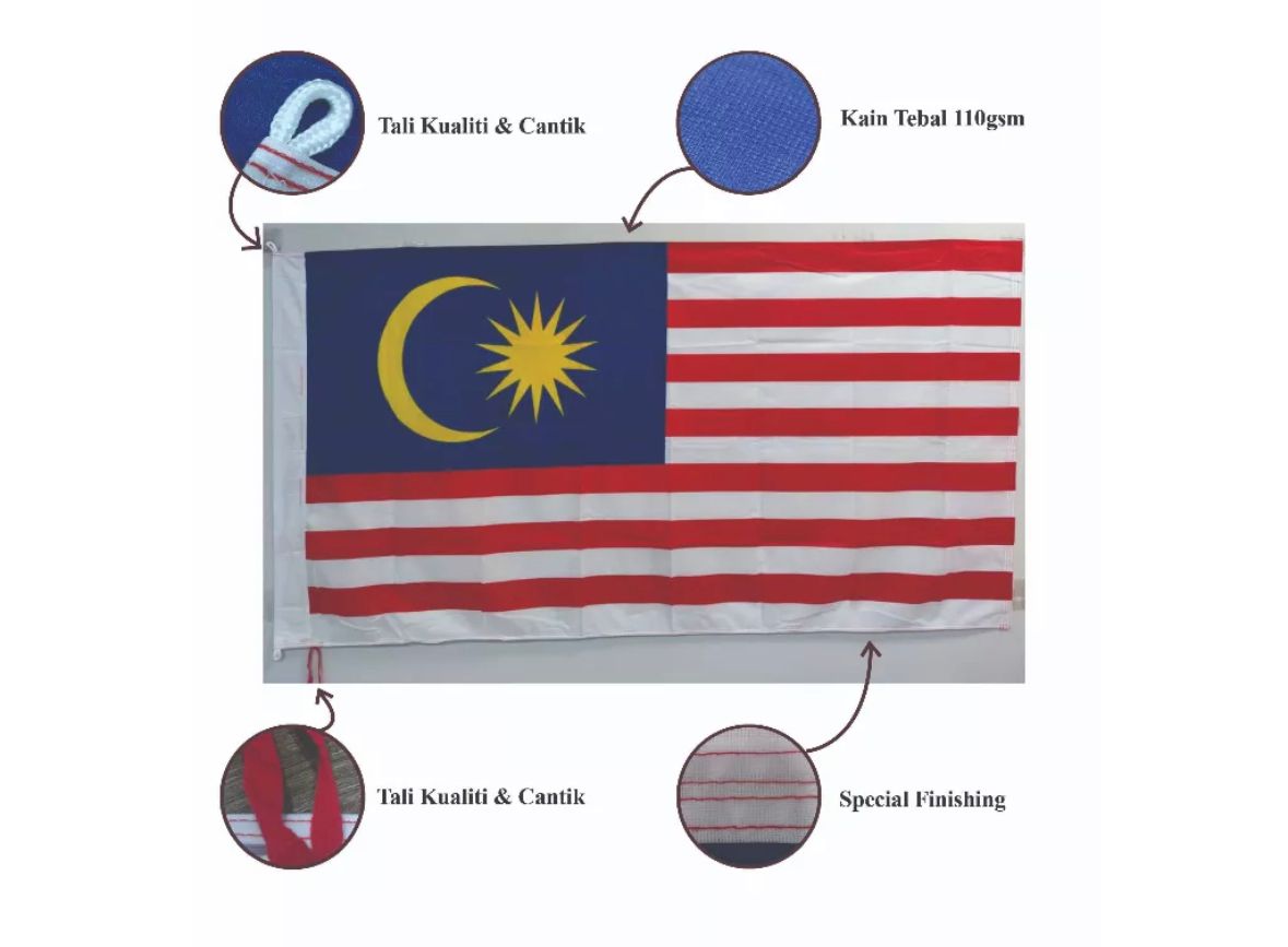 QS BENDERA MALAYSIA KAIN JENIS POLYMESH HIGH QUALITY 3' X 6'/ 90CM X 180CM (Tiang)