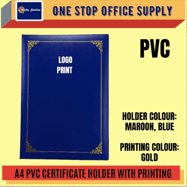 Certificate CUSTOMISE PRINTING: A4 PVC CERTIFICATE HOLDER WITH PRINTING / CERTIFICATE HOLDER /