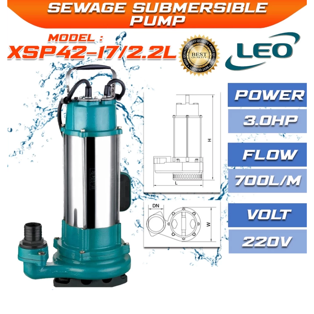 Leo 3.0HP Sewage Submersible Water Pump XSP42-17/2.2I