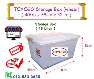 TOYOGO PVC Storage Box - 45 Liter / Transparent Container / Kotak Simpanan # Built-In Wheel # Size : 58cm(L) x 40cm(W) x 32cm(H) # T9508 # RP0363 ( KTT : 1 Unit )
