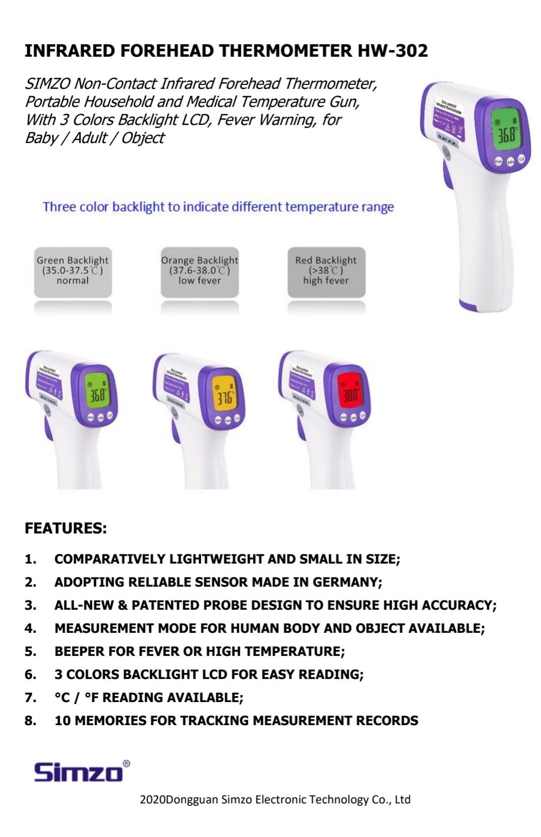Infrared forehead thermometer HW-302
