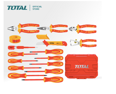 TOTAL INSULATED HAND TOOLS SET WITH PLIERS WRENCH SCREWDRIVER TEST PEN KNIFE & TAPE (1000V/16 PCS) THKITH1601 (VDE Approved Certifications)
