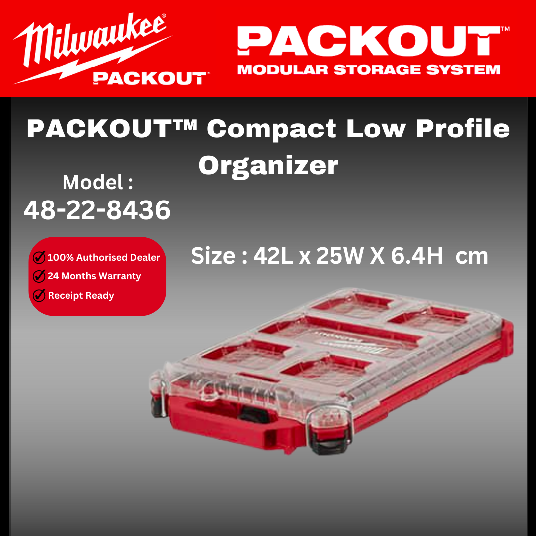 Milwaukee PACKOUT Organizer / 48-22-8436 / Compact Low Profile Organizer / Storage Box / Hardware Storage Case