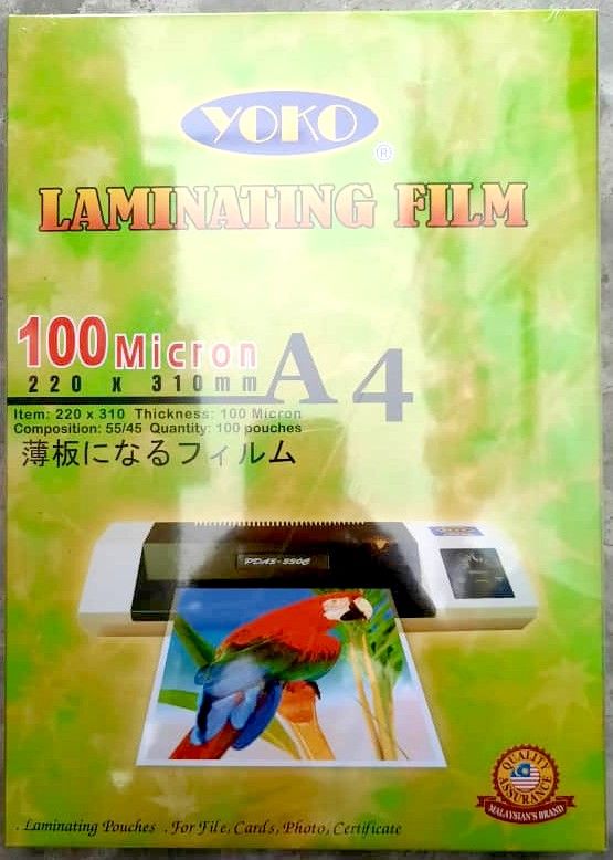 LAMINATING FILM A4 YOKO 100 MICRON 100'S