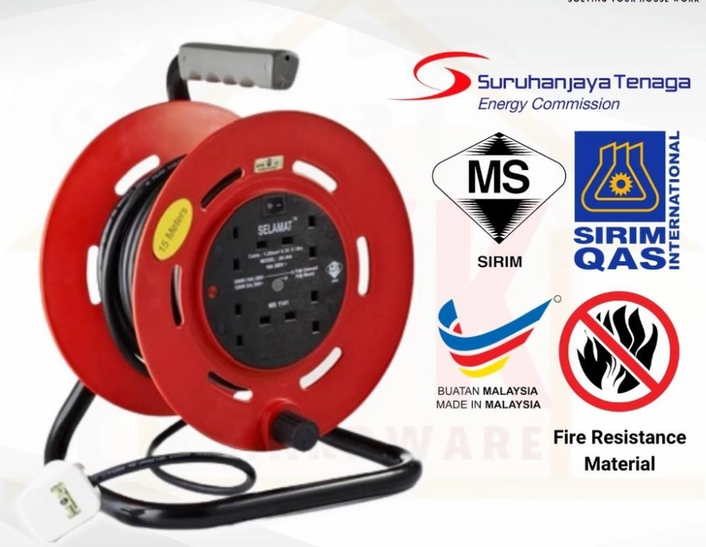 SELAMAT 4 Gang 15 Meter / 40 Meter Portable Extension Cable Reel Plug Wire Heavy Duty
