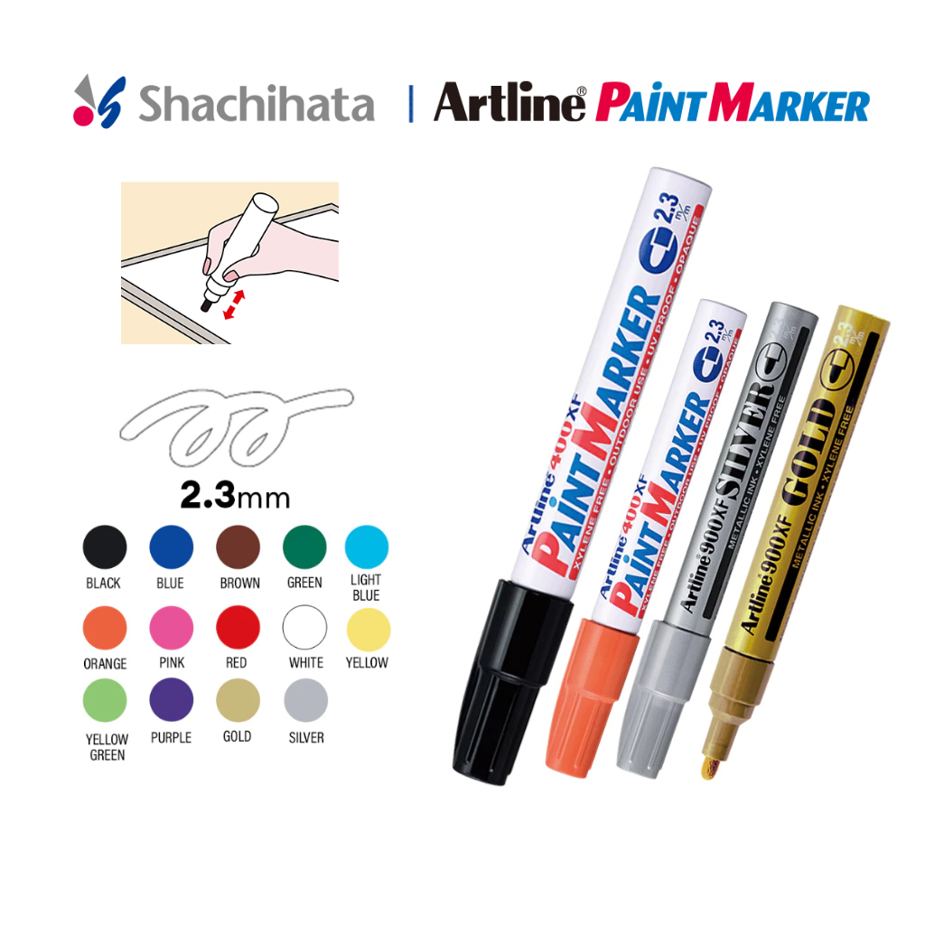 Artline Paint Marker - Medium Point 2.3mm Box Set (12pcs) - 14 Colours | Permanent | Waterproof | for Marking on Most Surface | Acrylic  Blue