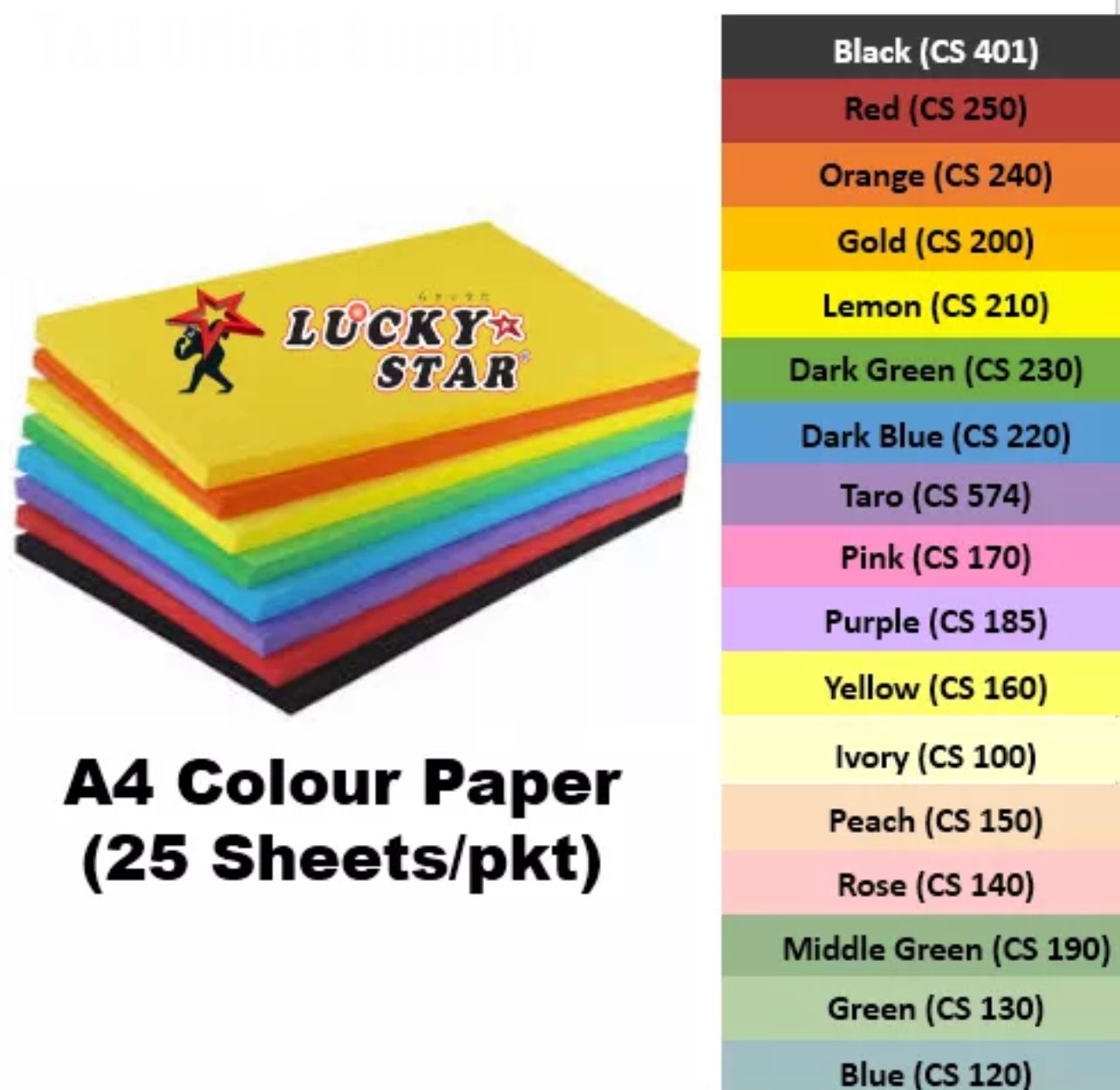 Lucky Star Colour Paper A4 80GSM (25 Sheets / Pkt)