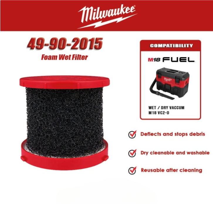 MILWAUKEE 49-90-2015 FOAM WET FILTER FOR M18 & M12 WET DRY VACUUMS